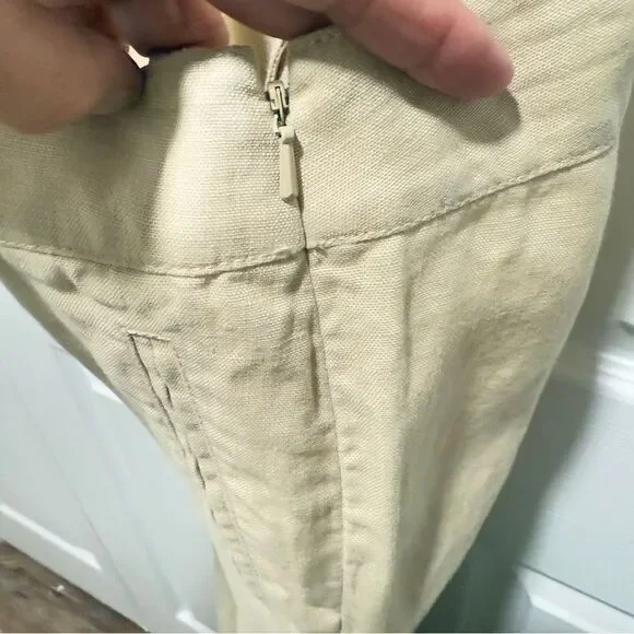 COTY DKNY 100% linen woman’s khaki wide leg tideZipper like new size 10
